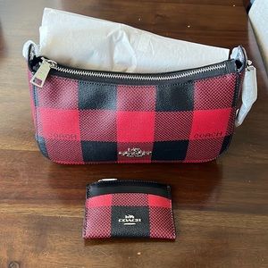Buffalo Plaid Coach crossbody and coin wallet